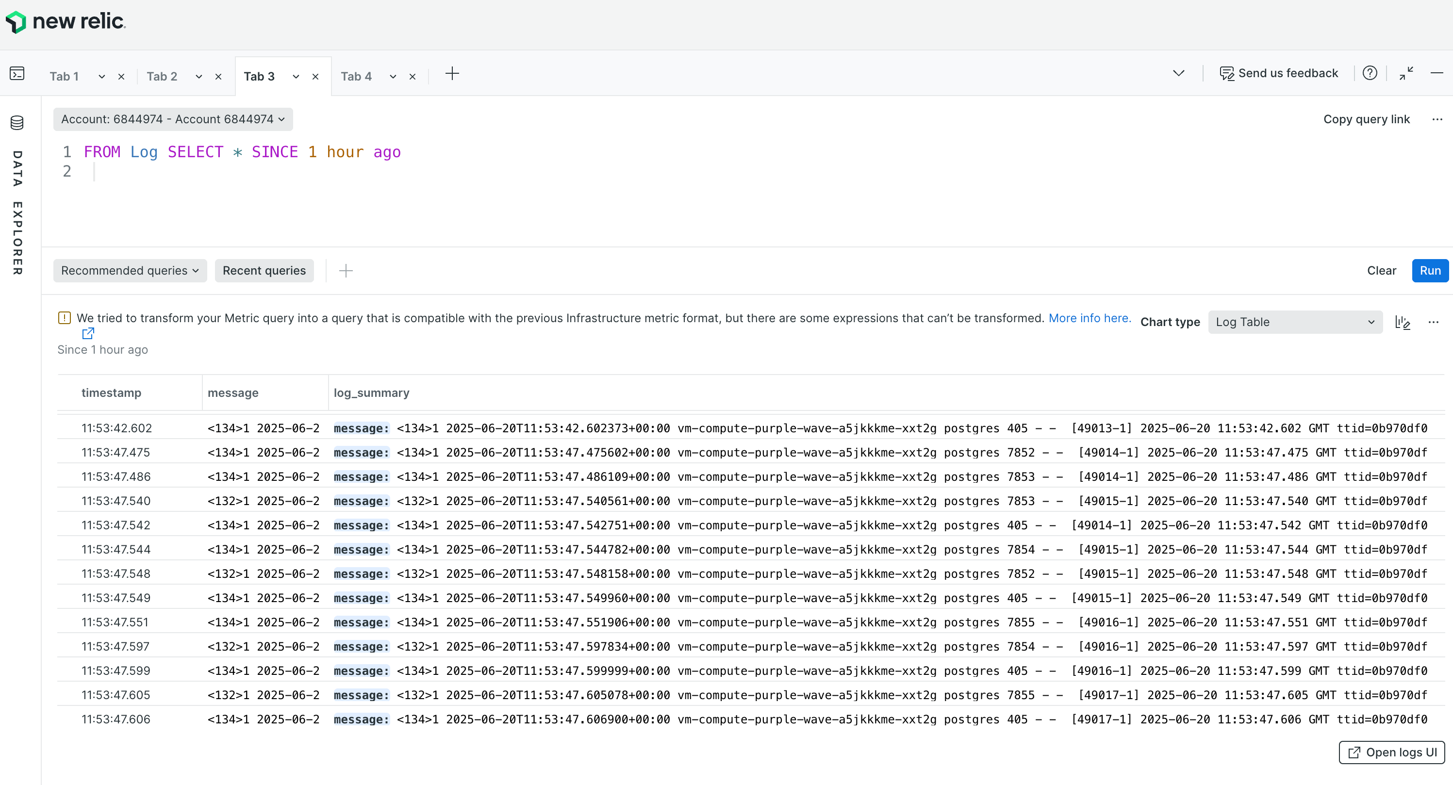 Neon PostgreSQL logs appearing in New Relic